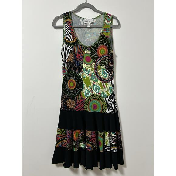 Joseph Ribkoff Artsy Dress Laganenloook Vintage Colorful Print Patchwork Size 12 - Picture 1 of 8